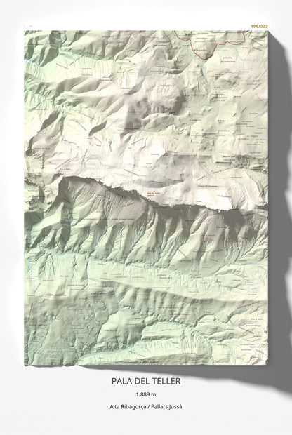 Mapa de relieve de Pala del Teller, 1889 m, Alta Ribagorça · Pallars Jussà, lámina 100 Cims de Trobart 61 × 91 cm.