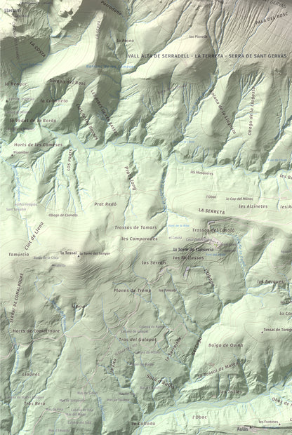 Mapa de relieve de Pala del Teller, 1889 m, Alta Ribagorça · Pallars Jussà, lámina 100 Cims de Trobart. Detalle de la zona inferior izquierda. 61 × 91 cm.
