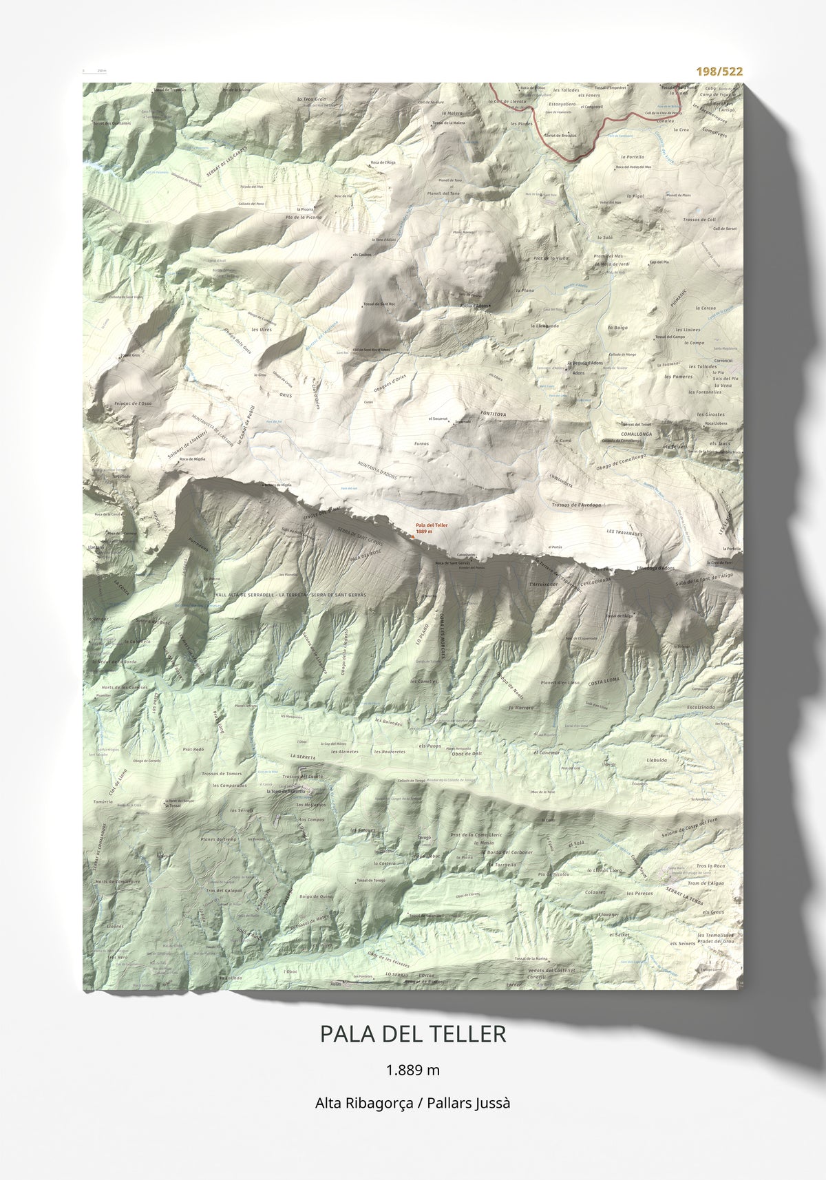 Mapa de relieve de Pala del Teller, 1889 m, Alta Ribagorça · Pallars Jussà, lámina 100 Cims de Trobart 70 × 100 cm.