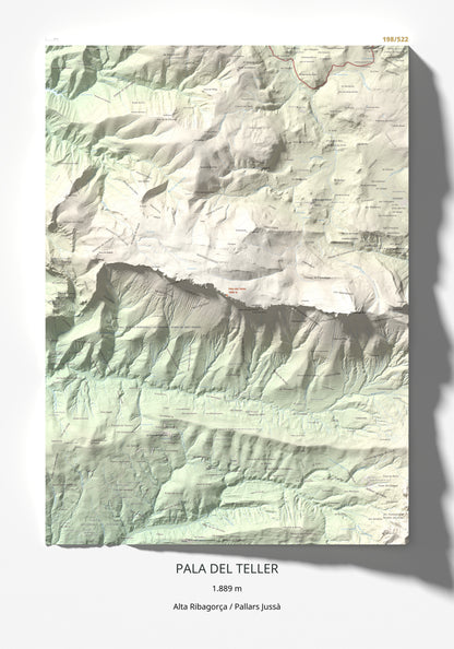 Mapa de relieve de Pala del Teller, 1889 m, Alta Ribagorça · Pallars Jussà, lámina 100 Cims de Trobart 70 × 100 cm.
