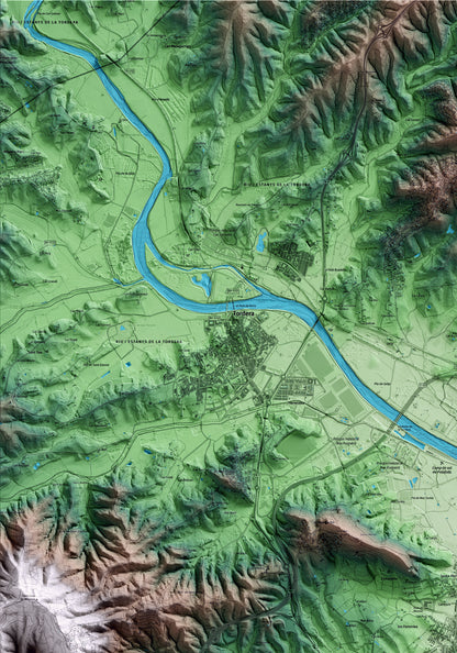 Mapa artístico del relieve de Palafolls, al Maresme, con 15 km de entorno y base topográfica ICGC. Detalle de la zona superior izquierda.