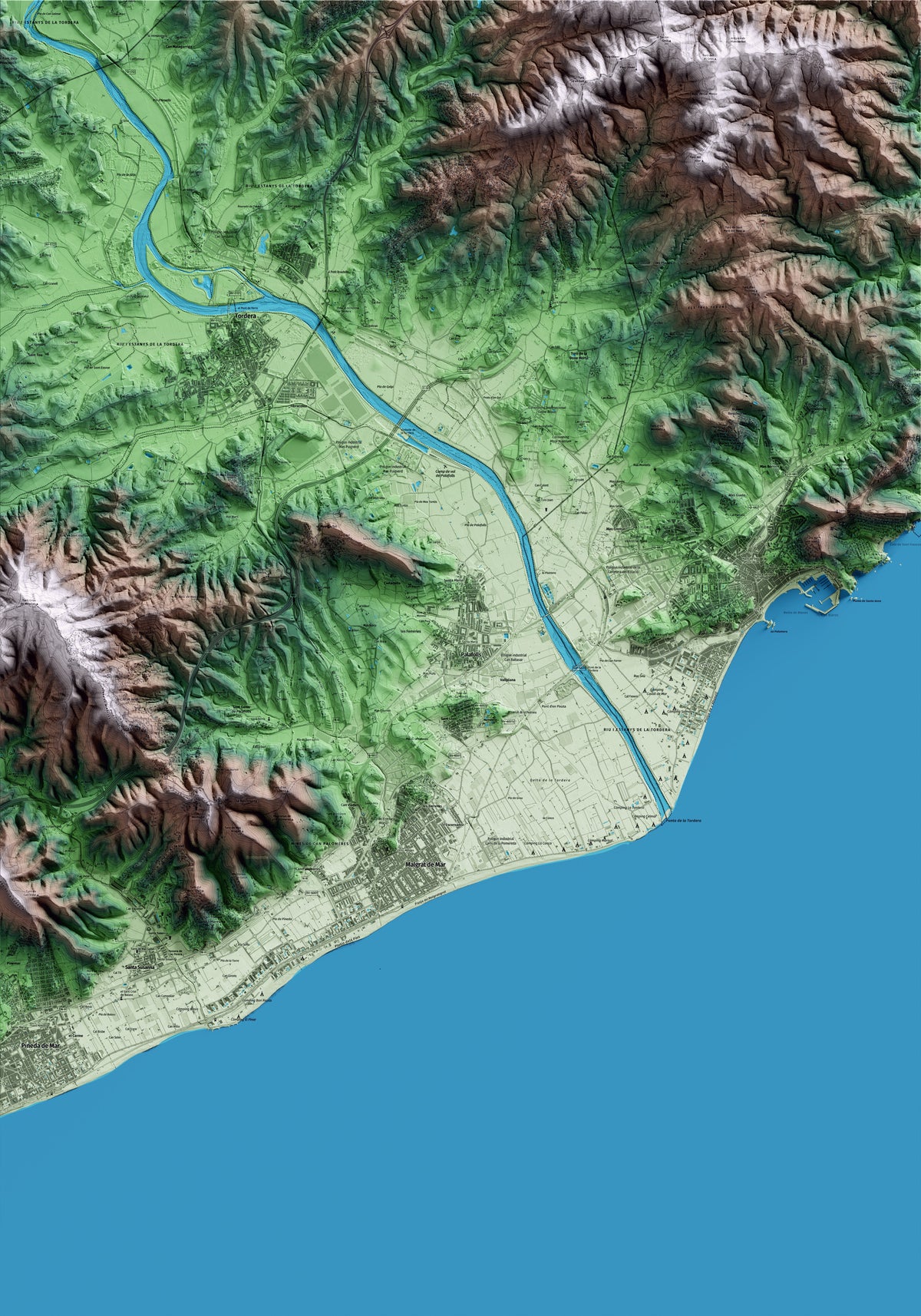 Mapa artístico del relieve de Palafolls, al Maresme, con 15 km de entorno y base topográfica ICGC