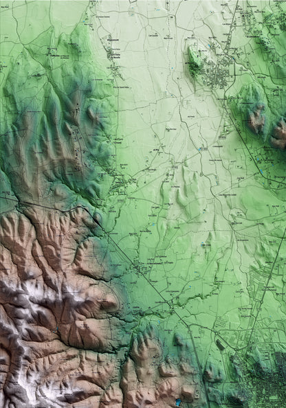 Mapa artístico del relieve de Palafrugell, al Baix Empordà, con 15 km de entorno y base topográfica ICGC. Detalle de la zona superior izquierda.