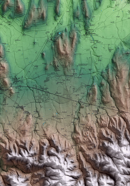Mapa artístico del relieve de Palau-sator, al Baix Empordà, con 15 km de entorno y base topográfica ICGC. Detalle de la zona inferior izquierda.