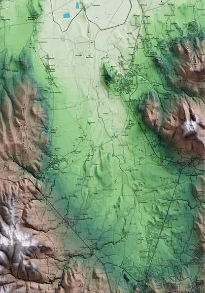 Mapa artístico del relieve de Palau-sator, al Baix Empordà, con 15 km de entorno y base topográfica ICGC. Detalle de la zona inferior derecha.