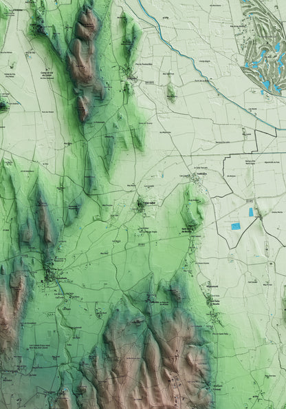 Mapa artístico del relieve de Palau-sator, al Baix Empordà, con 15 km de entorno y base topográfica ICGC. Detalle de la zona central.