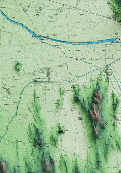 Mapa artístico del relieve de Palau-sator, al Baix Empordà, con 15 km de entorno y base topográfica ICGC. Detalle de la zona superior izquierda.