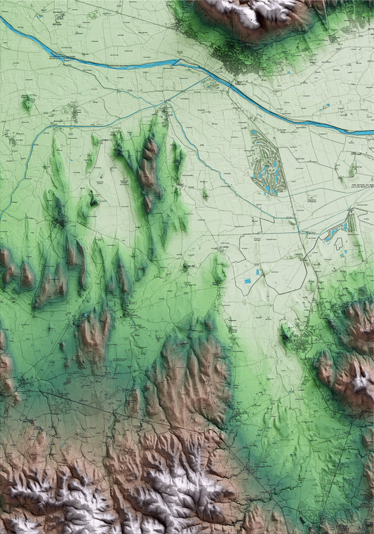 Mapa artístico del relieve de Palau-sator, al Baix Empordà, con 15 km de entorno y base topográfica ICGC