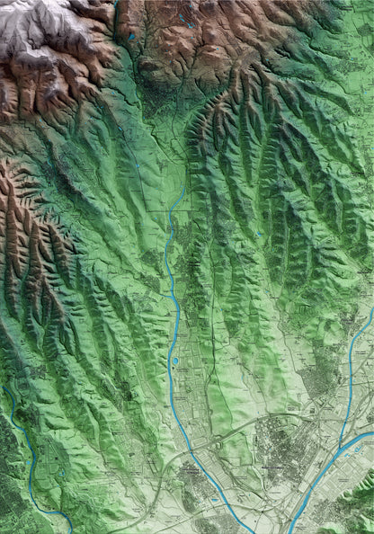 Mapa artístico del relieve de Palau-solità i Plegamans, al Vallès Occidental, con 15 km de entorno y base topográfica ICGC