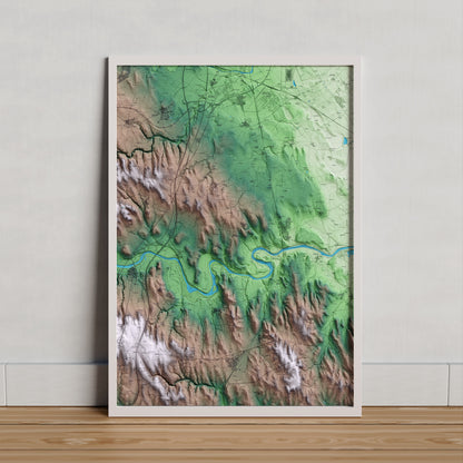 Mapa artístico del relieve de Palau de Santa Eulàlia, al Alt Empordà, con 15 km de entorno y base topográfica ICGC. Presentación enmarcada.