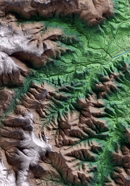 Mapa artístico del relieve de Pallejà, al Baix Llobregat, con 15 km de entorno y base topográfica ICGC. Detalle de la zona inferior izquierda.