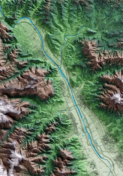 Mapa artístico del relieve de Pallejà, al Baix Llobregat, con 15 km de entorno y base topográfica ICGC
