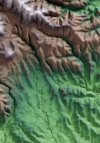 Mapa artístico del relieve de Palol de Revardit, en el Pla de l'Estany, con 15 km de entorno y base topográfica ICGC. Detalle de la zona inferior izquierda.