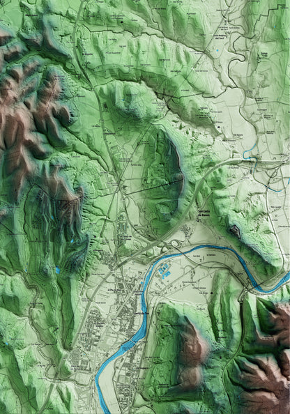Mapa artístico del relieve de Palol de Revardit, en el Pla de l'Estany, con 15 km de entorno y base topográfica ICGC. Detalle de la zona inferior derecha.