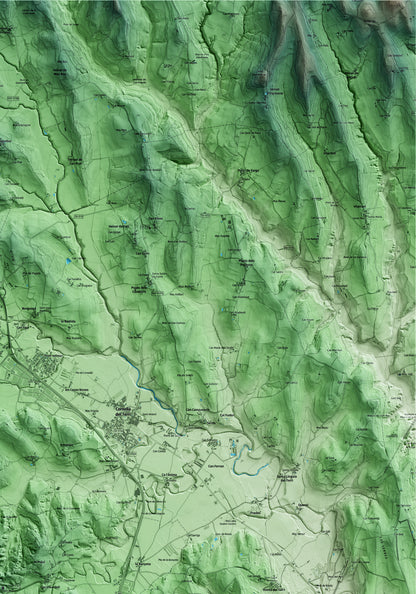 Mapa artístico del relieve de Palol de Revardit, en el Pla de l'Estany, con 15 km de entorno y base topográfica ICGC. Detalle de la zona superior derecha.
