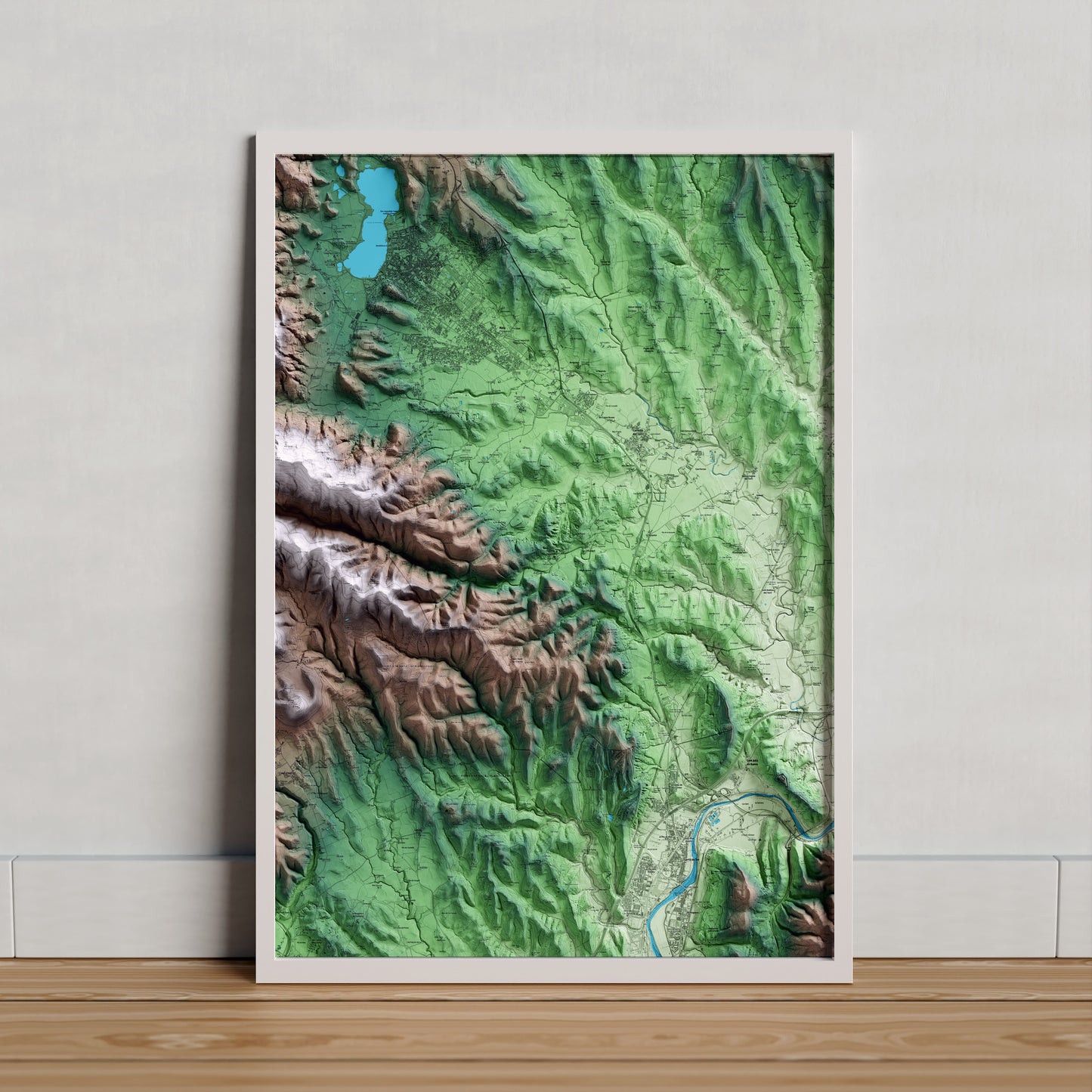 Mapa artístico del relieve de Palol de Revardit, en el Pla de l'Estany, con 15 km de entorno y base topográfica ICGC. Presentación enmarcada.
