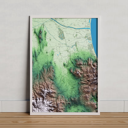 Mapa artístico del relieve de Pals, al Baix Empordà, con 15 km de entorno y base topográfica ICGC. Presentación enmarcada.