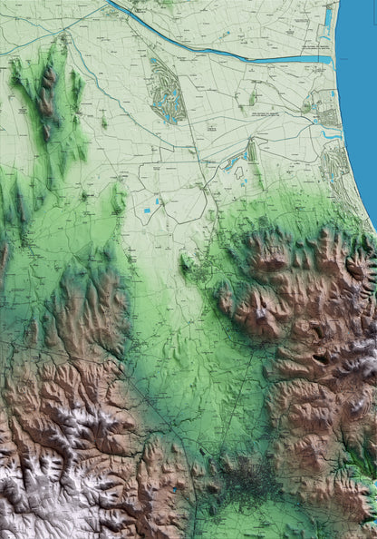 Mapa artístico del relieve de Pals, al Baix Empordà, con 15 km de entorno y base topográfica ICGC