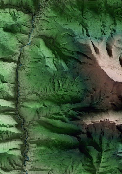Mapa artístico del relieve de Pardines, al Ripollès, con 15 km de entorno y base topográfica ICGC. Detalle de la zona inferior izquierda.