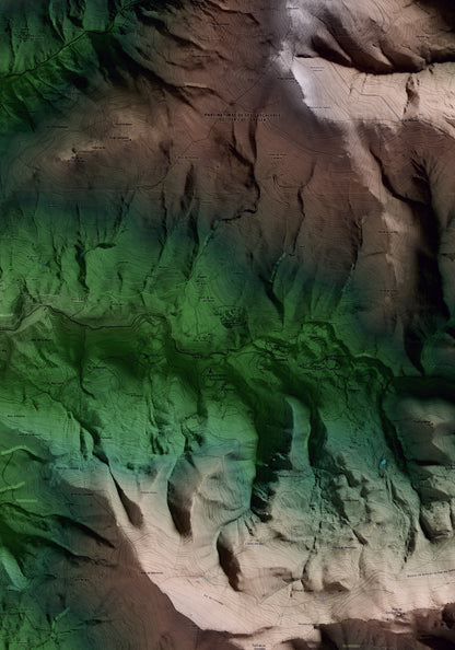Mapa artístico del relieve de Pardines, al Ripollès, con 15 km de entorno y base topográfica ICGC. Detalle de la zona central.