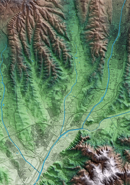 Mapa artístico del relieve de Parets del Vallès, al Vallès Oriental, con 15 km de entorno y base topográfica ICGC