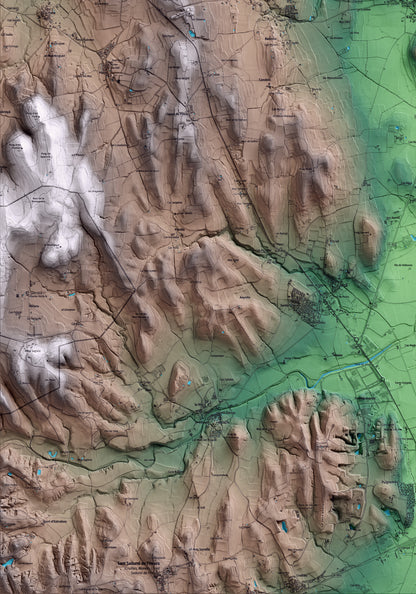 Mapa artístico del relieve de Parlavà, al Baix Empordà, con 15 km de entorno y base topográfica ICGC. Detalle de la zona inferior izquierda.