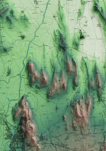 Mapa artístico del relieve de Parlavà, al Baix Empordà, con 15 km de entorno y base topográfica ICGC. Detalle de la zona inferior derecha.