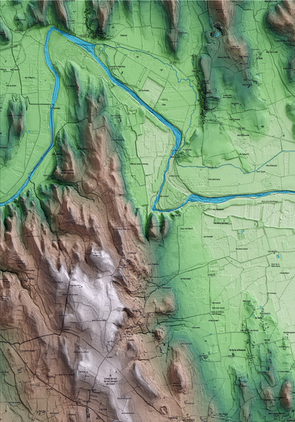 Mapa artístico del relieve de Parlavà, al Baix Empordà, con 15 km de entorno y base topográfica ICGC. Detalle de la zona superior izquierda.