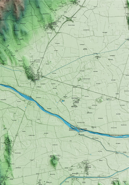 Mapa artístico del relieve de Parlavà, al Baix Empordà, con 15 km de entorno y base topográfica ICGC. Detalle de la zona superior derecha.