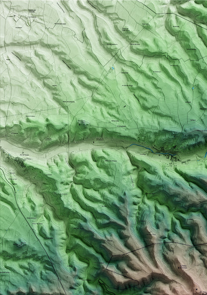 Mapa artístico del relieve de Passanant i Belltall, a la Conca de Barberà, con 15 km de entorno y base topográfica ICGC. Detalle de la zona superior izquierda.