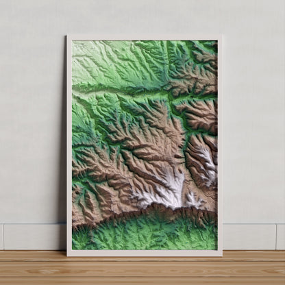 Mapa artístico del relieve de Passanant i Belltall, a la Conca de Barberà, con 15 km de entorno y base topográfica ICGC. Presentación enmarcada.