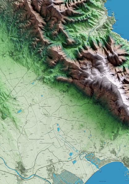 Mapa artístico del relieve de Pau, al Alt Empordà, con 15 km de entorno y base topográfica ICGC