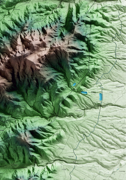 Mapa artístico del relieve de Paüls, al Baix Ebre, con 15 km de entorno y base topográfica ICGC. Detalle de la zona inferior derecha.