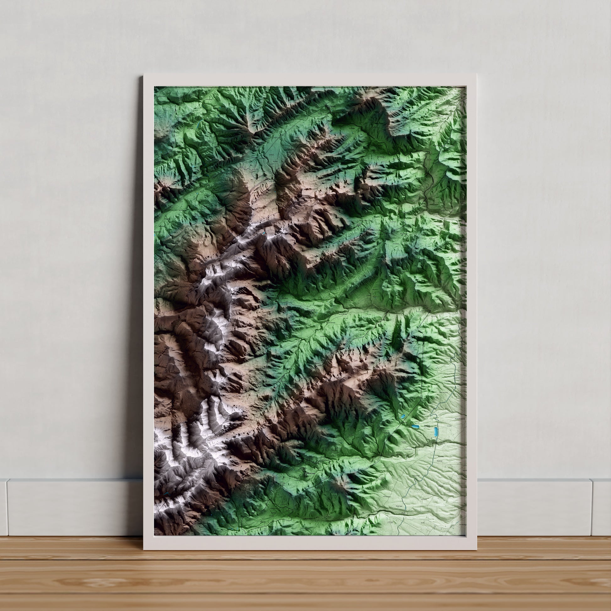 Mapa artístico del relieve de Paüls, al Baix Ebre, con 15 km de entorno y base topográfica ICGC. Presentación enmarcada.