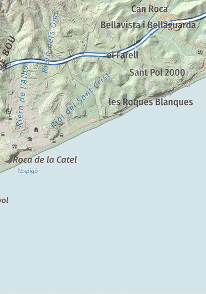 Mapa de relieve de Pedracastell o Creu de Canet, 287 m, Maresme, lámina 100 Cims de Trobart. Detalle de la zona inferior derecha. 21 × 30 cm.