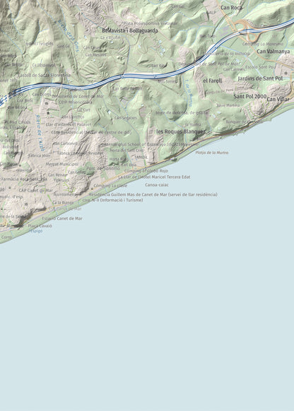 Mapa de relieve de Pedracastell o Creu de Canet, 287 m, Maresme, lámina 100 Cims de Trobart. Detalle de la zona inferior derecha. 50 × 70 cm.