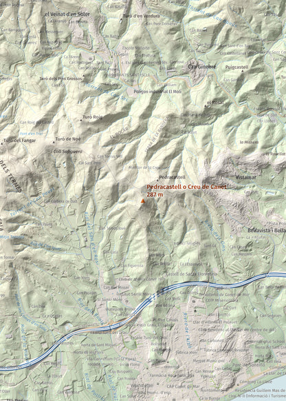 Mapa de relieve de Pedracastell o Creu de Canet, 287 m, Maresme, lámina 100 Cims de Trobart. Detalle de la zona central. 50 × 70 cm.