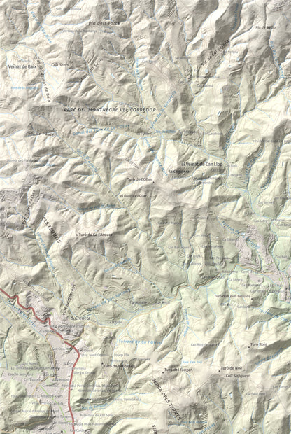 Mapa de relieve de Pedracastell o Creu de Canet, 287 m, Maresme, lámina 100 Cims de Trobart. Detalle de la zona superior izquierda. 61 × 91 cm.