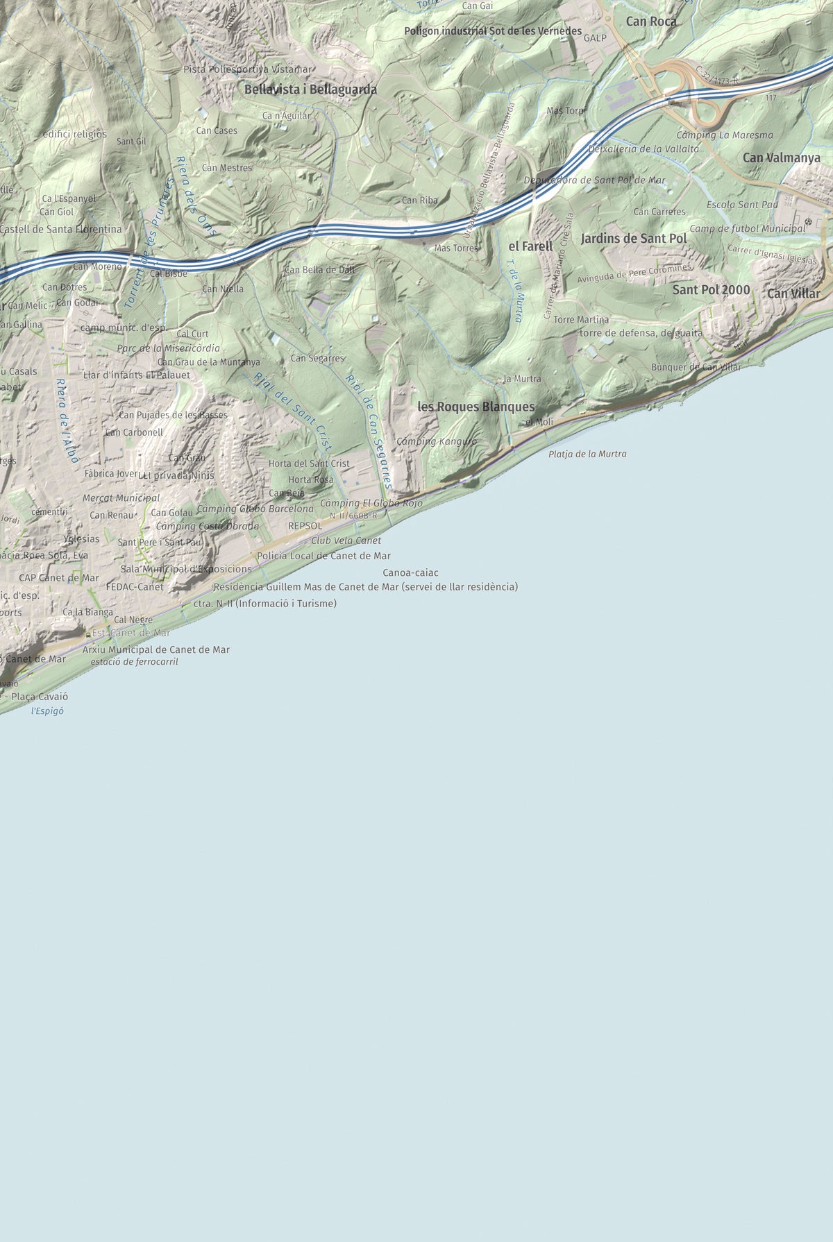 Mapa de relieve de Pedracastell o Creu de Canet, 287 m, Maresme, lámina 100 Cims de Trobart. Detalle de la zona inferior derecha. 61 × 91 cm.