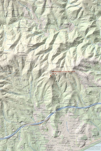 Mapa de relieve de Pedracastell o Creu de Canet, 287 m, Maresme, lámina 100 Cims de Trobart. Detalle de la zona central. 61 × 91 cm.