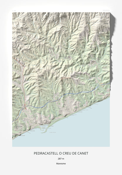 Mapa de relieve de Pedracastell o Creu de Canet, 287 m, Maresme, lámina 100 Cims de Trobart 70 × 100 cm.
