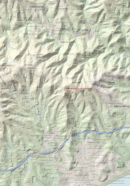 Mapa de relieve de Pedracastell o Creu de Canet, 287 m, Maresme, lámina 100 Cims de Trobart. Detalle de la zona central. 70 × 100 cm.