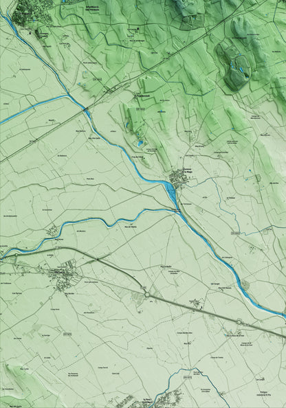 Mapa artístico del relieve de Pedret i Marzà, al Alt Empordà, con 15 km de entorno y base topográfica ICGC. Detalle de la zona inferior izquierda.