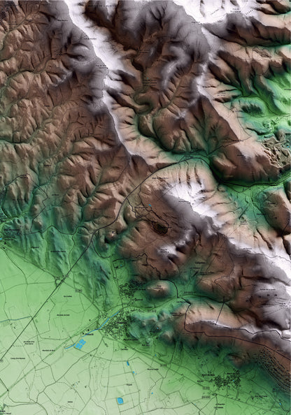 Mapa artístico del relieve de Pedret i Marzà, al Alt Empordà, con 15 km de entorno y base topográfica ICGC. Detalle de la zona superior derecha.