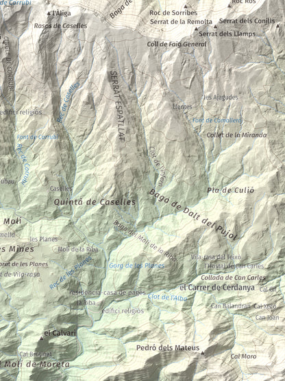 Mapa de relieve de Pedró de Tubau, 1543 m, Berguedà · Ripollès, lámina 100 Cims de Trobart. Detalle de la zona inferior derecha. 30 × 40 cm.