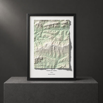 Mapa de relieve de Pedró de Tubau, 1543 m, Berguedà · Ripollès, lámina 100 Cims de Trobart. Presentación enmarcada. 50 × 70 cm.