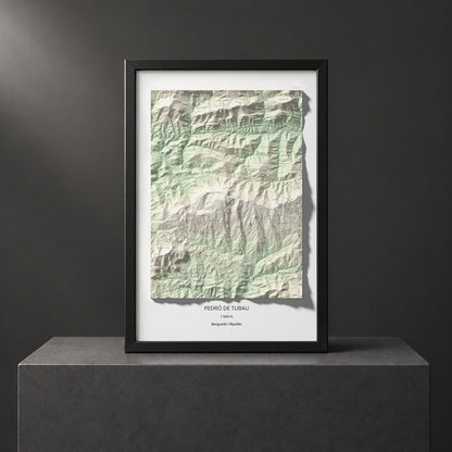 Mapa de relieve de Pedró de Tubau, 1543 m, Berguedà · Ripollès, lámina 100 Cims de Trobart. Presentación enmarcada. 61 × 91 cm.