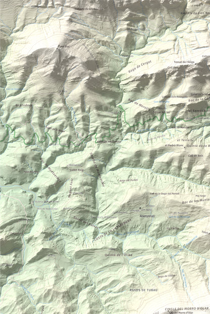 Mapa de relieve de Pedró de Tubau, 1543 m, Berguedà · Ripollès, lámina 100 Cims de Trobart. Detalle de la zona superior izquierda. 61 × 91 cm.
