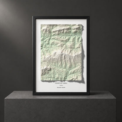 Mapa de relieve de Pedró de Tubau, 1543 m, Berguedà · Ripollès, lámina 100 Cims de Trobart. Presentación enmarcada. 70 × 100 cm.