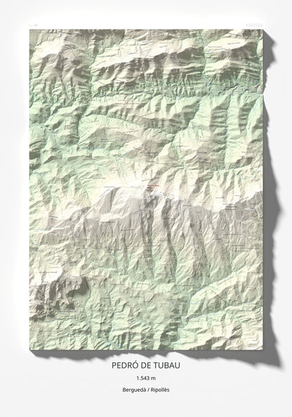 Mapa de relieve de Pedró de Tubau, 1543 m, Berguedà · Ripollès, lámina 100 Cims de Trobart 70 × 100 cm.